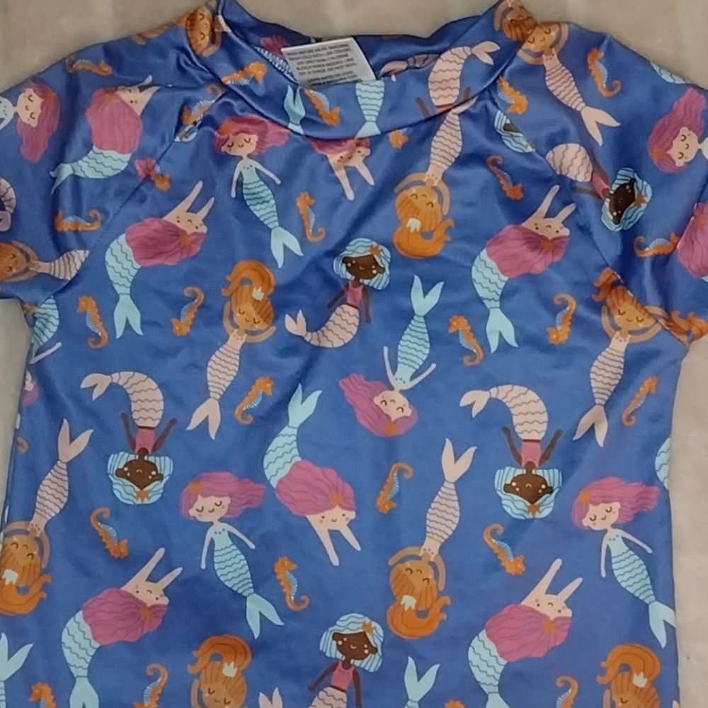 Kids Blue Mermaid Print Swim Shirt - Unbranded
